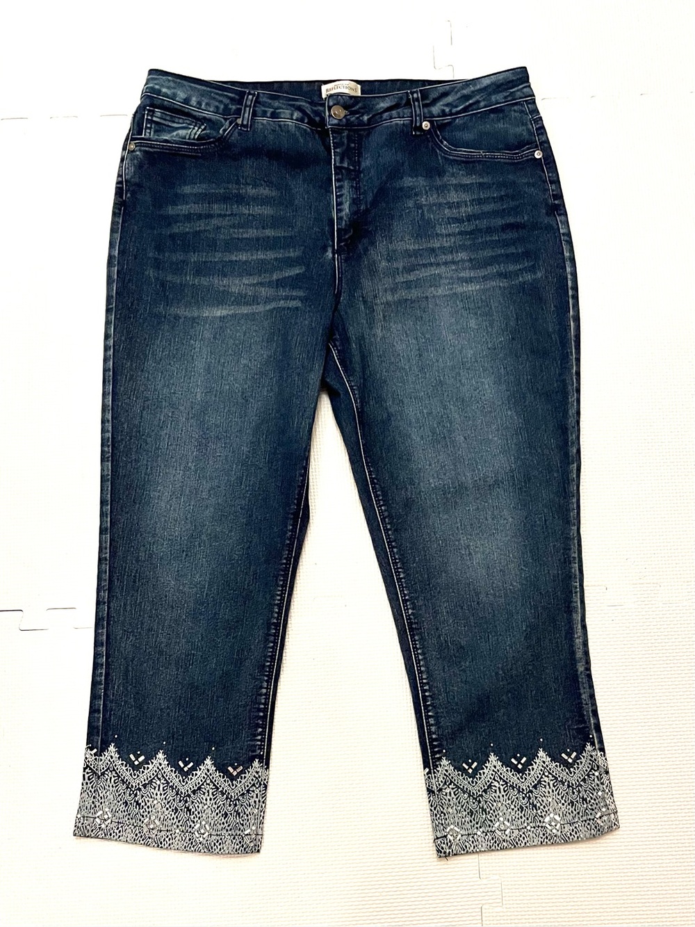 Dark Wash Embellished Capri Jeans Rhinestone Y2K Boho Size 16